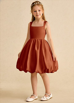 Azazie Nirvana Flower Girl Dresses Paprika Ball-Gown Ruched Matte Satin Dress image5