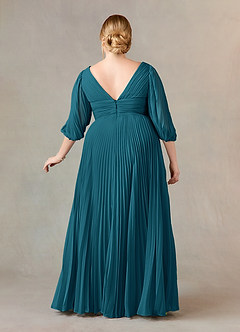 Azazie Zahara Mother of the Bride Dresses Ink Blue A-Line V-Neck Pleated Chiffon Dress image8