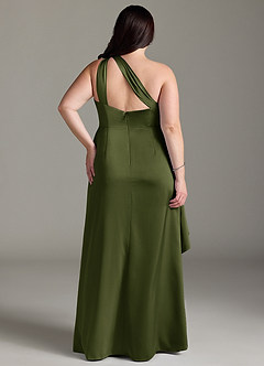 Azazie Maive Bridesmaid Dresses Olive Sheath Ruched Stretch Satin Dress image7