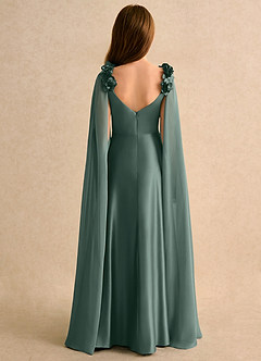 Azazie Rosita Girls Formal Robe Demoiselle D'honneur Fillette Robe Trapèze en Satin extensible Plissée Mousse De Mer image2