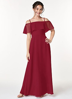 Azazie Maggie Junior Jurk van Chiffon met A-Lijn Off the Shoulder Bourgondië image3