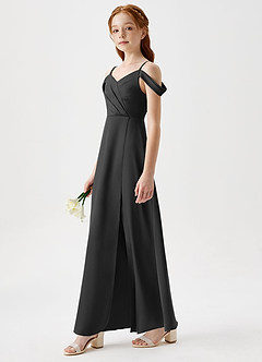 Azazie Ocean Junior Vestido de Negro de Satén Elástico de Corte en A con Vestidos sin tirantes image3