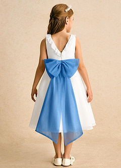 Azazie Dani Abiti da Ragazza di Fiori Abito A-Line in Chiffon Fiocco Avorio Ghiandaia Azzurra image7