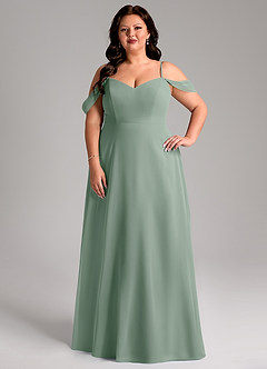 Azazie Marley Vestidos de damas de honor Vestido de Salvia Plateada de Gasa de Corte en A Convertible con Vestidos sin tirantes image11