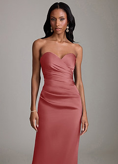 Azazie Sonora Vestidos de damas de honor Vestido de Rosa Antigua de Satén Elástico de Corte Recto con Sin tirantes image5