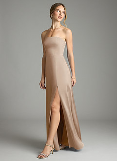 Azazie Wren Bridesmaid Dresses Taupe A-Line Strapless Stretch Satin Convertible Dress image5