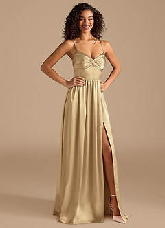Azazie Zeya Robes de demoiselle d'honneur Robe Trapèze en Satiné métallisé Plissée Champagne image6