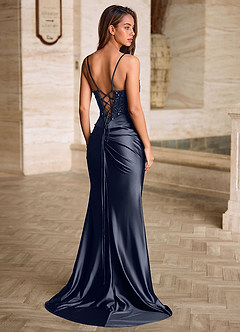 Starlit Navy Cowl Neck Prom Dress image8