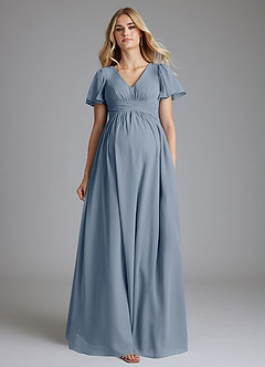 Azazie Verna Maternity Bridesmaid Dresses A-Line V-Neck Ruched Chiffon Floor-Length Dress image4