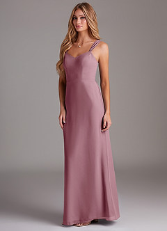 Azazie Denice Bridesmaid Dresses Vintage Mauve Sheath Pleated Chiffon Dress image4