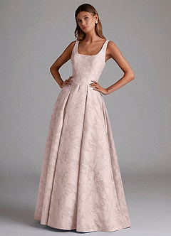 Azazie Amalie Bridesmaid Dresses Blushing Pink A-Line Pleated Floral Burnout Dress image1