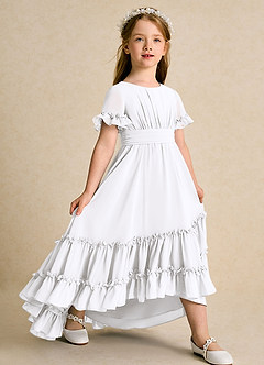Azazie Kass Flower Girl Dresses White A-Line Pleated Chiffon Dress image1