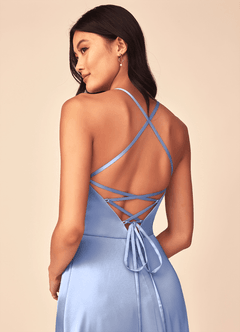 Azazie Mei Brautjungfernkleider A-Linie V-Hals Stretch-Satin Kleid Eis image3