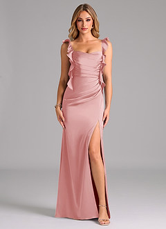 Azazie Jessamine Suknie dla druhen Osłona Gorset Satyna elastyczna Do ziemi Sukienka image3