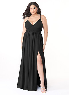 Azazie Aaida Abiti da Damigella Abito A-Line in Chiffon Corsetto Nero image7