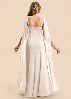 Azazie Chelsea Junior White Alabaster Sheath Pleated Stretch Satin Dress image2