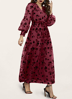 zegen de jouwe nakoming Dagen met jou Vintage Mauve Gebloemde Burnout maxi-jurk met lange mouwen  Jurken | Azazie