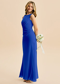 Azazie Floris Junior Robe Trapèze en Mousseline de soie Plissée Bleu Roi image5