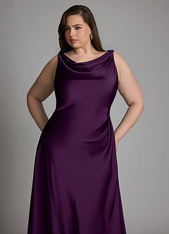 Azazie Nerine Bridesmaid Dresses Grape A-Line Pleated Stretch Satin Dress image11