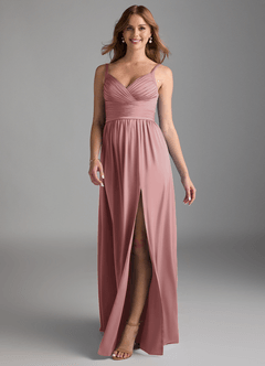 Azazie Chanel Bridesmaid Dresses Dusty Rose A-Line Pleated Stretch Satin Dress image1