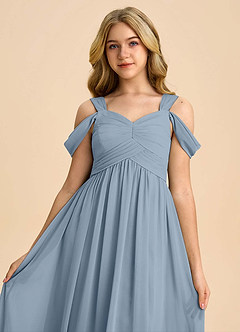 Azazie Lianne Junior Dusty Blue A-Line Off the Shoulder Chiffon Dress image4