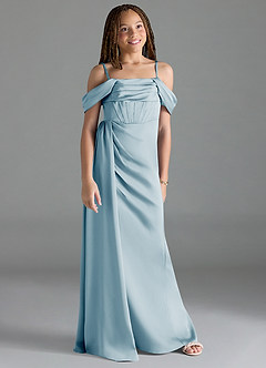Azazie Amyra Junior Sky Blue Sheath Off the Shoulder Stretch Satin Dress image3