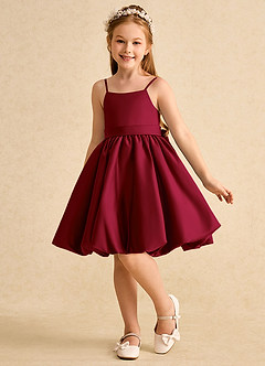 Azazie Davine vestidos de niña de las flores Vestido de Borgoña de Satin Mate de Corte En A con Tirante Espagueti image5