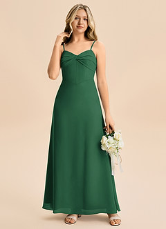 Azazie Jordyn Junior Vestido de Verde Oscuro de Gasa de Corte en A con Escote de Corazón image5