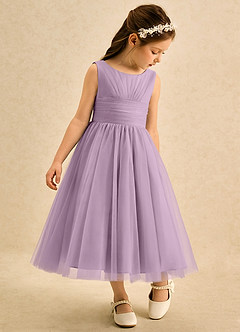 Azazie Macaron Flower Girl Dresses Wisteria A-Line Pleated Tulle Dress image1