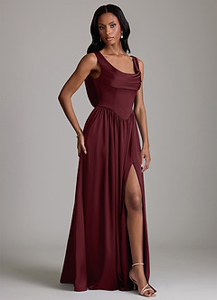 Azazie Novi Robes de demoiselle d'honneur Robe Trapèze en Satin extensible avec poches Cabernet image5