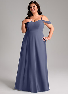 Azazie Marley Jurken voor bruidsmeisjes Converteerbaar Jurk van Chiffon met A-Lijn Off the Shoulder Stormachtig image14