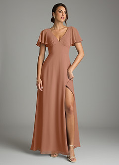 Azazie Kimber Bridesmaid Dresses Bronzer A-Line Flounce Sleeve Chiffon Dress image1