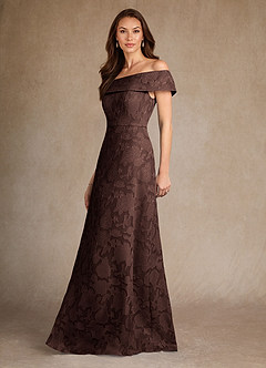 Azazie Medford Final Sale Ganache A-Line Off the Shoulder Floral Burnout Dress image2
