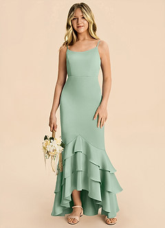 Azazie Fay Junior Agave Mermaid Ruched Stretch Satin Dress image4