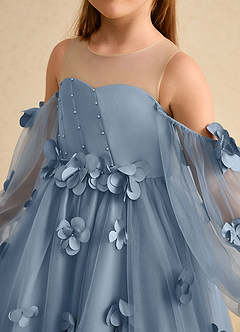 Azazie Karrie Blumenmädchenkleider A-Linie mit ärmel Tüll Kleid Staubblau image7