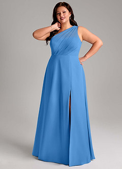Azazie Phaedra Bridesmaid Dresses Blue Jay A-Line One Shoulder Chiffon Dress image13