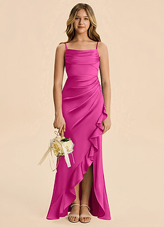 Azazie Mia Junior Robe Sirène en Satin extensible Plissé Fuchsia image3