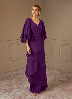 Azazie OHara Mother of the Bride Dresses Grape A-Line V-Neck Chiffon Dress image1