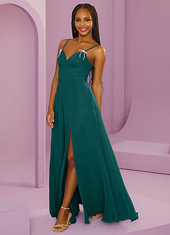 Barbie ♥ Azazie Bridesmaid Dresses Peacock A-Line with Pockets Chiffon Dress image8