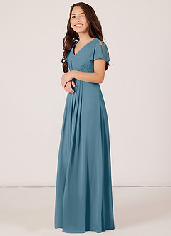 Azazie Peony Junior Robe Trapèze en Mousseline de soie Plissée Bermude image3