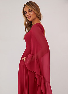 Barbie ♥ Azazie Bridesmaid Dresses Scarlet A-Line Long Sleeve Chiffon Dress image6