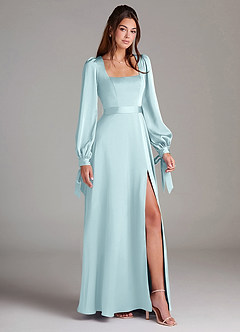 Azazie Leonia Suknie dla druhen Linia A Długi rękaw Satyna elastyczna Do ziemi Sukienka image3