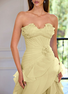 Aurelia Yellow Floral Sweetheart Neckline A-line Ruffle Asymmetrical Prom Dress image4