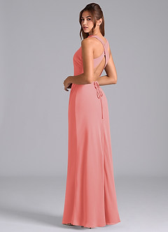 Azazie Evadne Bridesmaid Dresses Coral A-Line Pleated Chiffon Dress image2