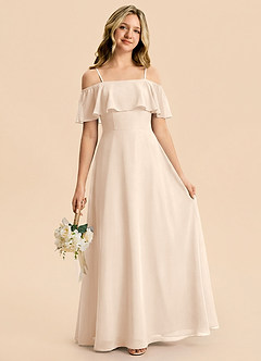 Azazie Maggie Junior White Alabaster A-Line Off the Shoulder Chiffon Dress image1