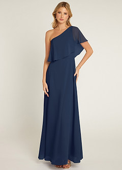 Azazie Lizzy Bridesmaid Dresses Dark Navy A-Line One Shoulder Chiffon Dress image1