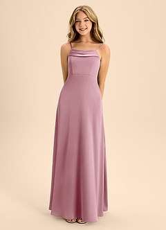 Azazie Anselie Junior Vintage Mauve A-Line Off the Shoulder Stretch Satin Dress image4