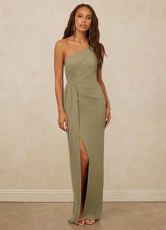 Christian Siriano Bridal for Azazie 1003 Bridesmaid Dresses Moss Green Sheath One Shoulder Chiffon Dress image1