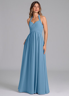 Azazie Darlyn Bridesmaid Dresses Steel Blue A-Line Pleated Chiffon Dress image1