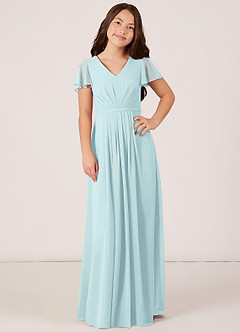 Azazie Peony Junior Robe Trapèze en Mousseline de soie Plissée Verre De Mer image1